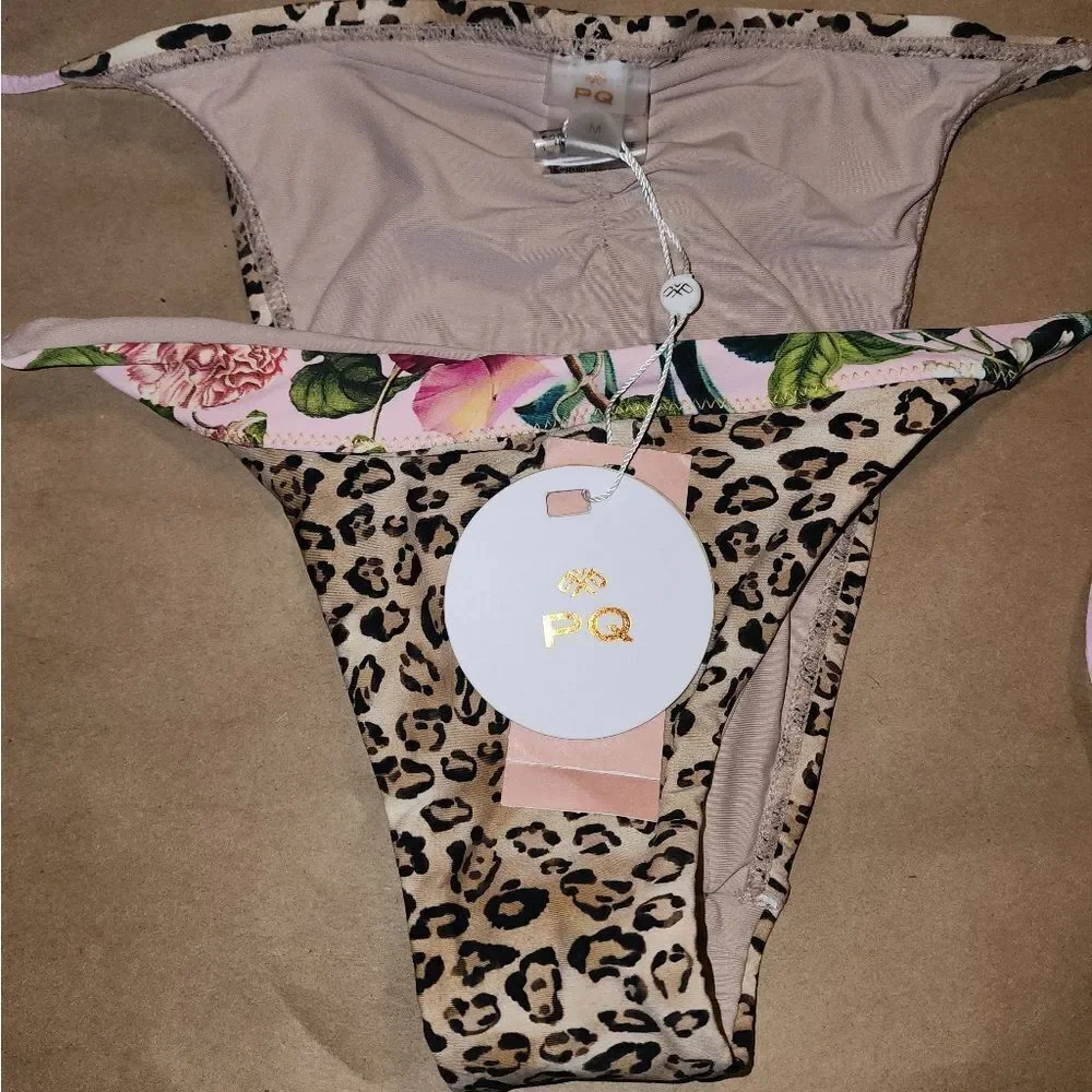 PQ Swim Leopard Mix Up Tie Side Bottom NWT Size M